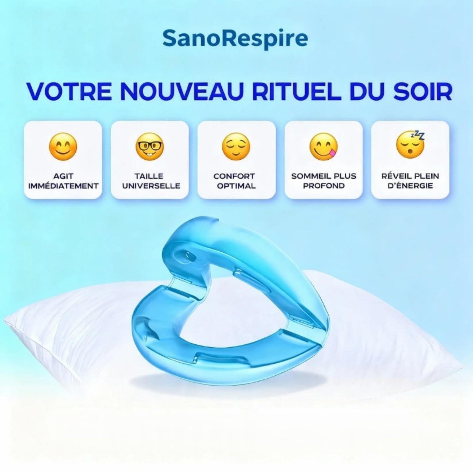 santenor SanoRespire -Embout buccal antironflement，unisexe, dispositif multifonctionnel de réduction du ronflement, compact et portable, vous aidant à profiter d'un sommeil réparateur
