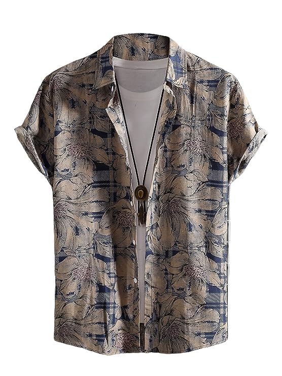 Image of LookMark Men's Trendy Cotton Blend Spread Collar Grey Color Printed Shirt