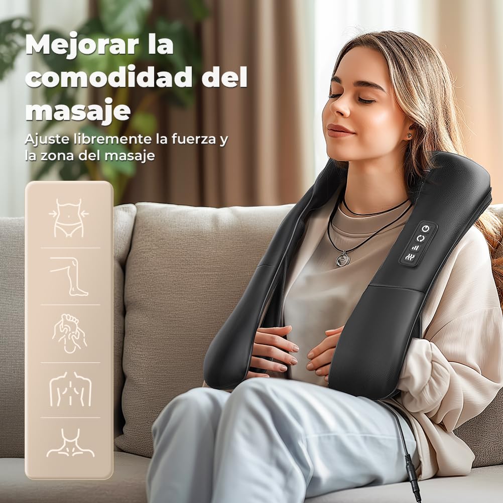 ELEHOT-Store Masajeador de Cuello y Hombros con Calor, 4D Shiatsu Masajeador Cervical y Espalda, Intensidad Ajustable, para Relajación en Casa, Oficina - Regalos Mujeres y Hombres
