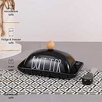 Vista 5 de oskas Mantequillera negra de porcelana de granja con tapa y cuchillo para encimera
