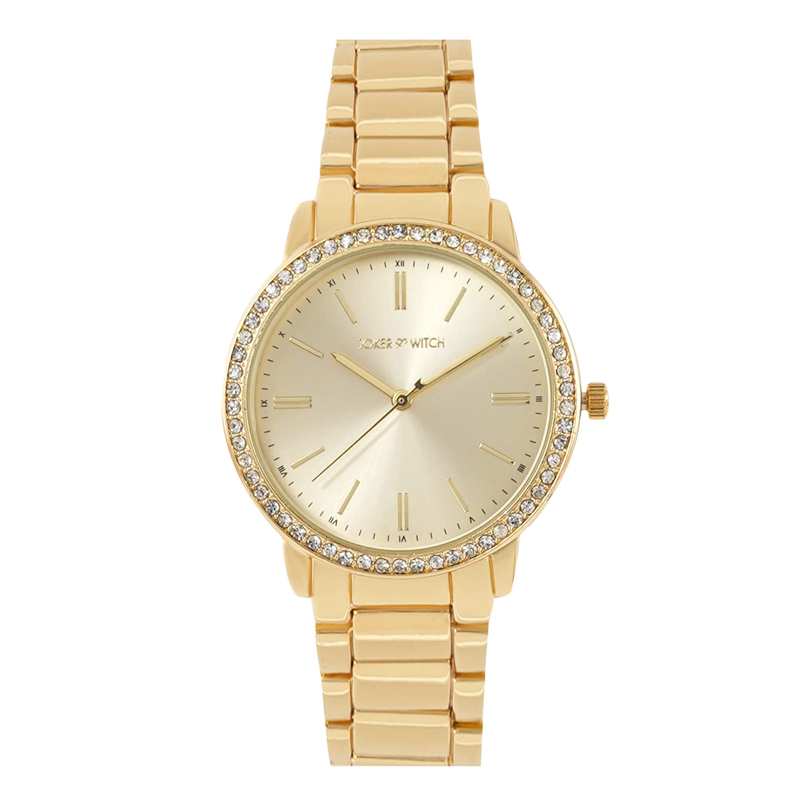 Joker and Witch Halo 38mm Gold Dial 18mm Gold Stainless Steel Strap Watch for Women-image-30