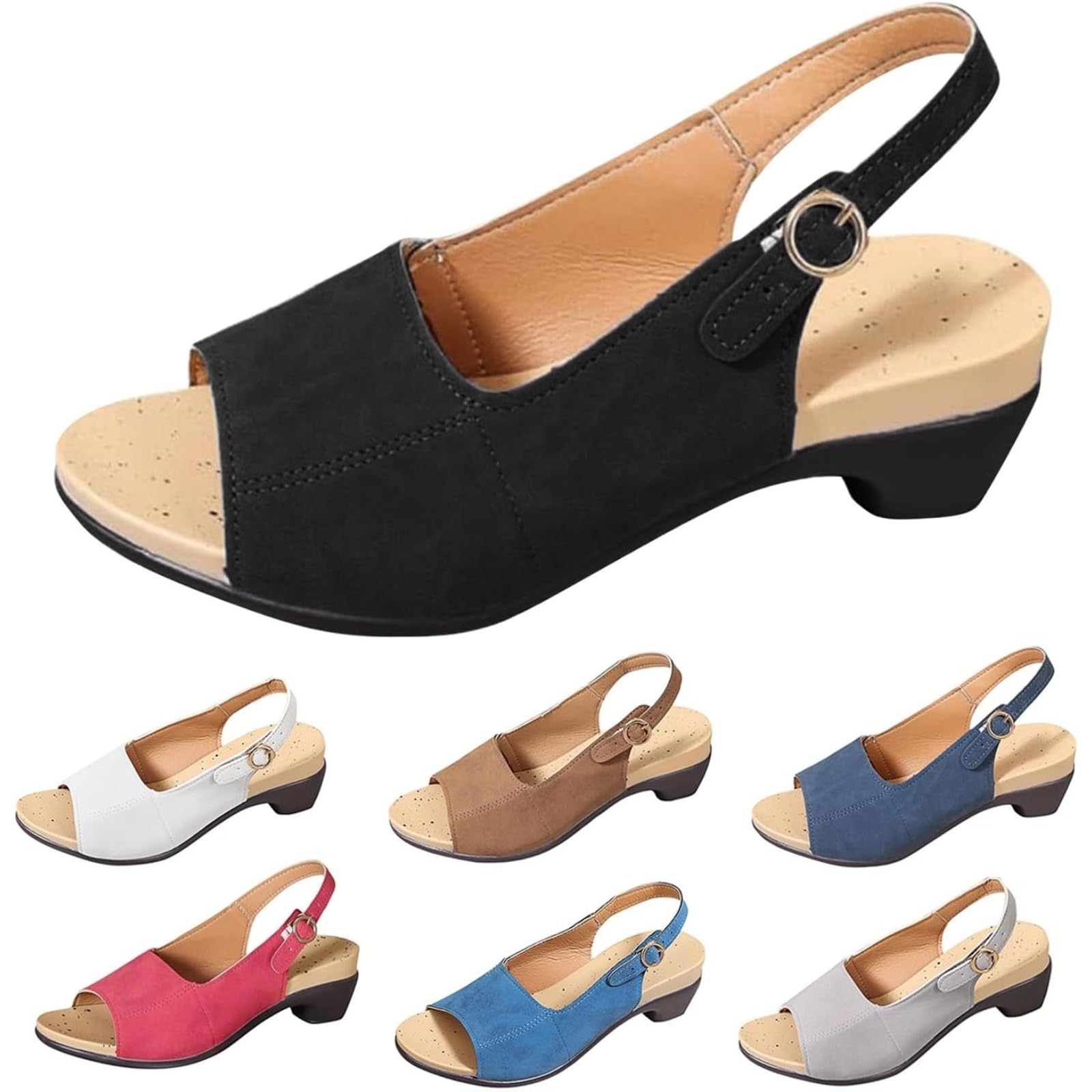 Podiflex - Sandalias ortopédicas de verano para mujer, con puntera abierta, puntera abierta, tacón bajo, puntera abierta, con talón bajo, zapatos de playa