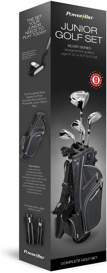 Powerbilt Junior Kids Boy's Ages 9-12 Golf Club Set, Left Hand, Silver : Sports & Outdoors