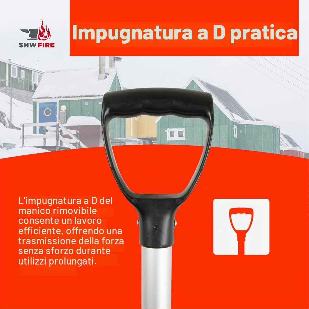 SHW-FIRE Pala da neve in alluminio, 50 cm, con manico ergonomico e bordo in alluminio, ideale per grandi quantità di neve su marciapiedi e vialetti, Made in Germany