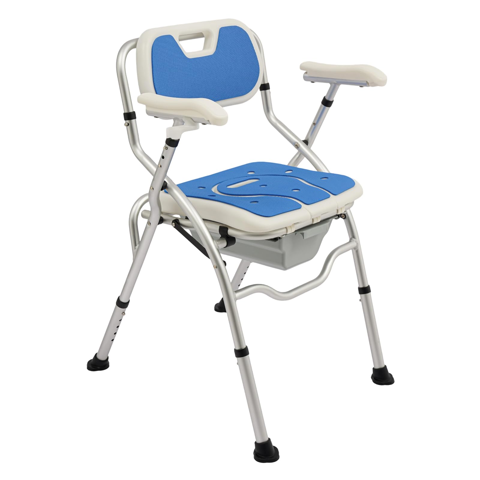 Silla de ducha para personas mayores, altura ajustable 77-84 cm, antideslizante, para personas mayores, soporta 150 kg, silla de baño de aluminio con respaldo extraíble (azul, 53 x 60 x 77 cm)