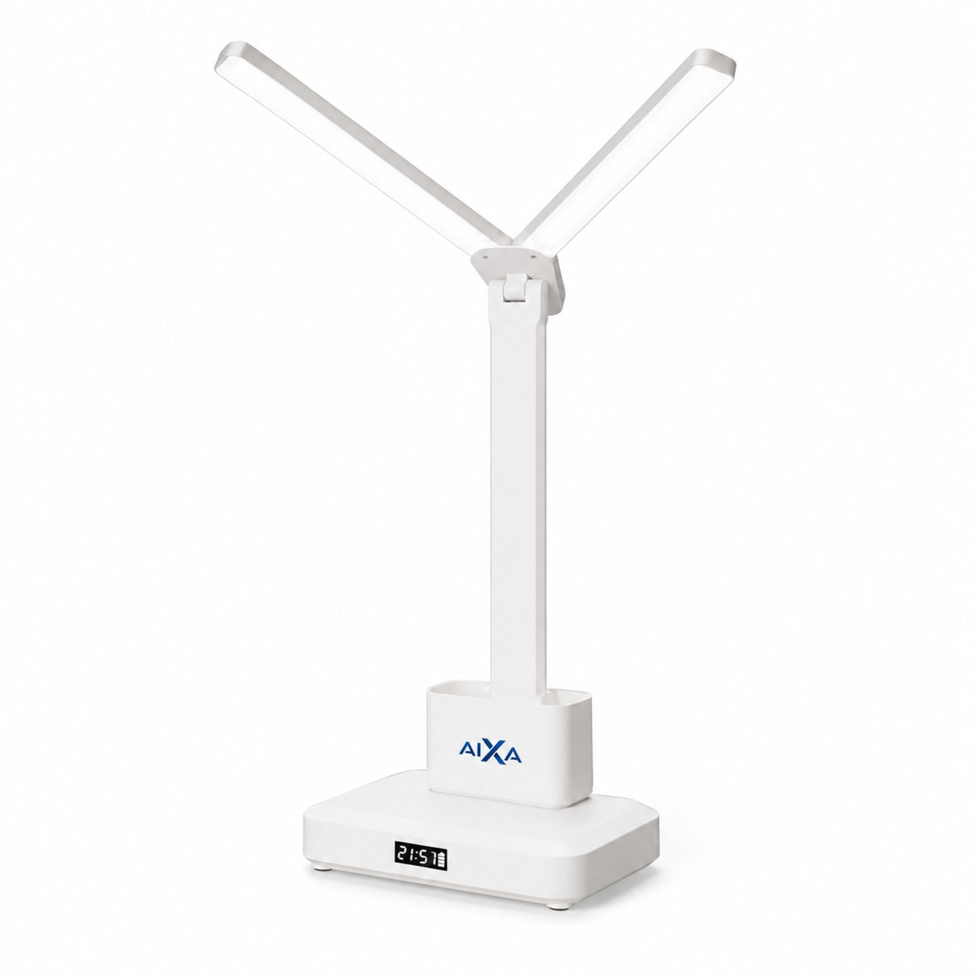 AIXA Rechargeable LED Desk Table Lamp with Clock Display, Touch Control, 3 Color Modes (3000K/4500K/6000K), Stepless Dimming, Foldable Side Wings, Eye Caring Study Reading Lamp for Home Office Bedroom-image-46
