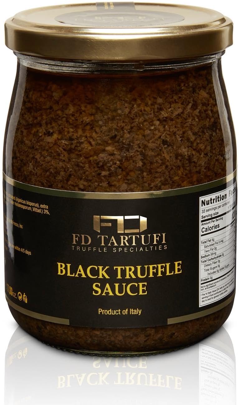 FD TARTUFI Black Truffle Sauce 500g (17.63oz), (Tuber Melanosporum) Gourmet Sauce | Kosher | non gmo | Made in Italy | Mushrooms | Truffles | Specialty Food