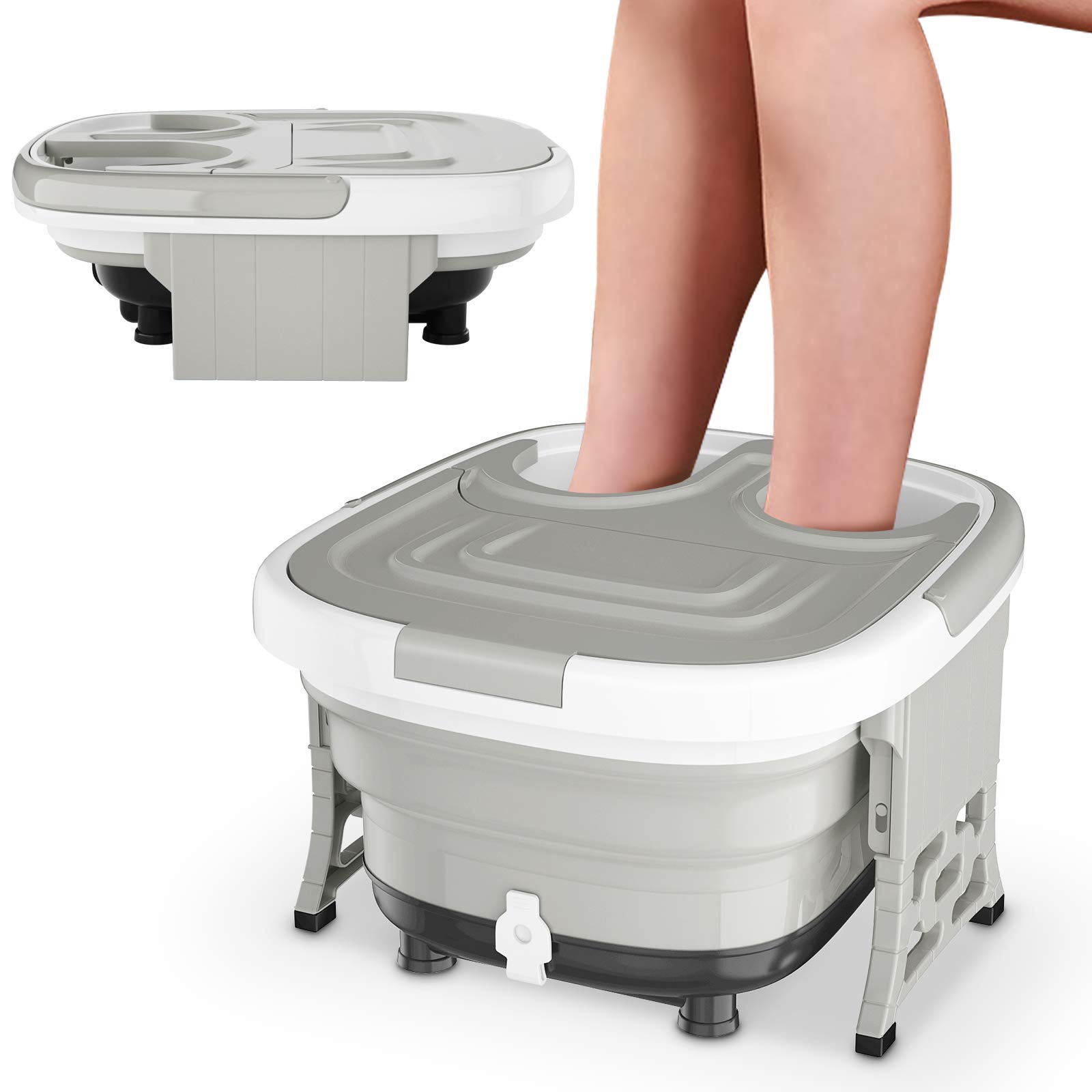 GOPLUS Fußmassagegerät klappbar, Fußbadewanne mit Massage & Heizung, elektrisches Fußmassagebad mit Fernbedienung, 36-48°C, 10-60 Min. Timer, Fußsprudelbad Massagegerät zur Stresslinderung (Grau)