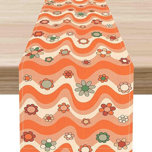 Miniatura 38 de Groovy - Camino de mesa floral retro de los años 70, hippie floral, rosa funky, bonita flor trippy decoración de mesa auxiliar para el hogar,