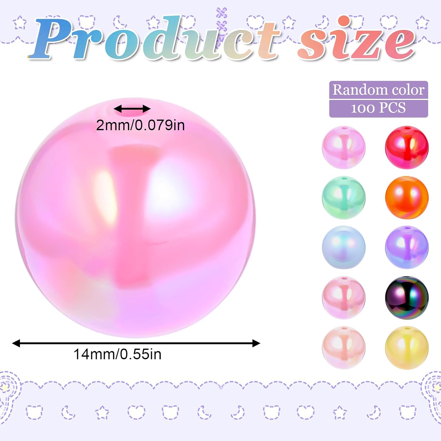 100 Pcs Beads for Pens 14mm Color Acrylic Beads Focal Rainbow Acrylic Bead Cute Candy Colors Spacer Bead for DIY Crafting Necklace Bracelet Jewelry Making Keychain(Mix-Color) - Image 2