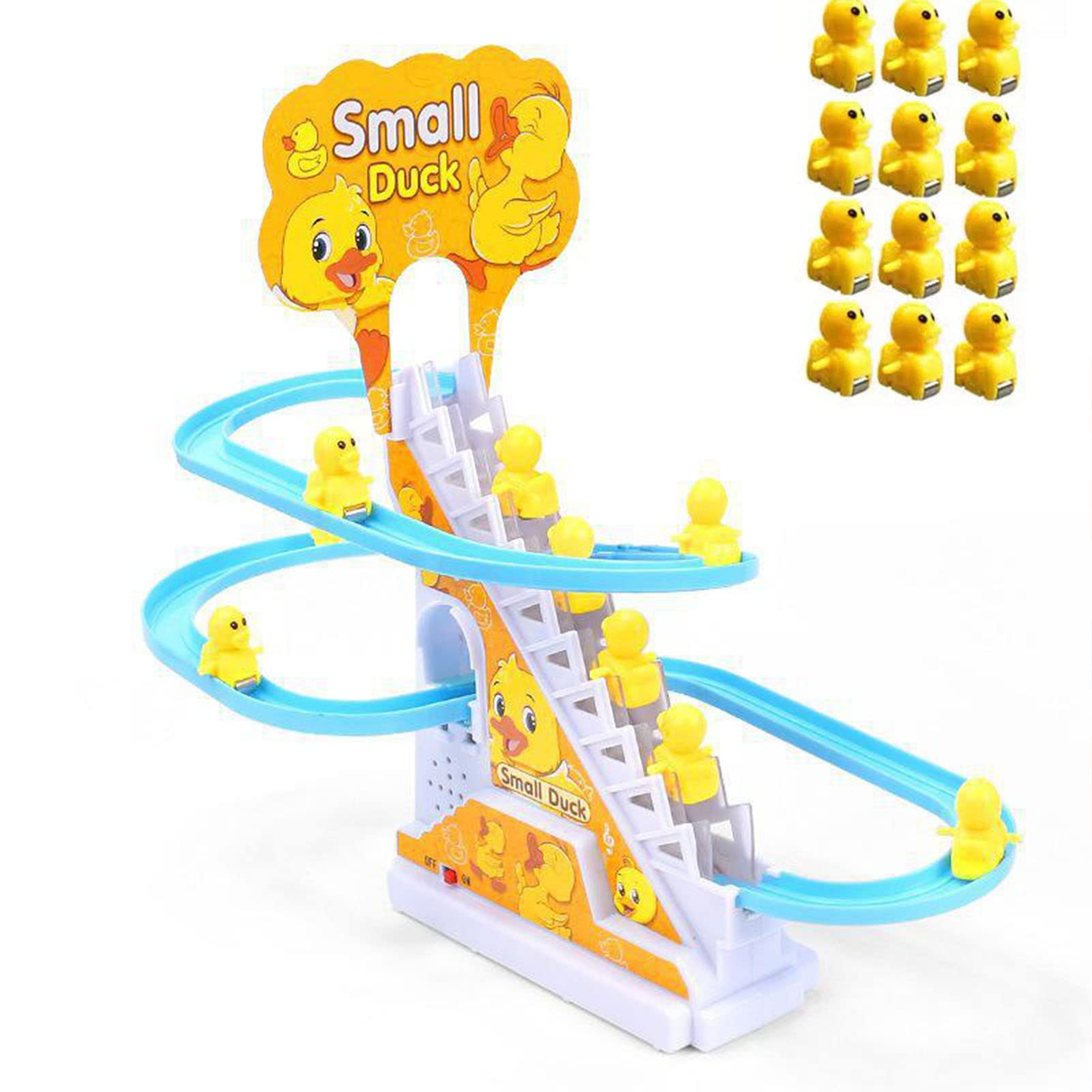 Giftik Little Yellow Duck Climbing Stairs Toys, Children's Roller Coaster Race Track Slide Stairs Electric Interactive Educational Toys with LED flashing lights (Slide + 12 Little Yellow Ducks)