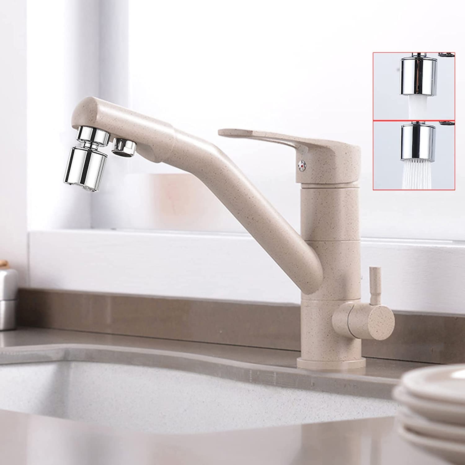 Grifo de Cocina de 3 vías, Mezclador 3 en 1 con Filtro, Compatible con purificador de Agua, Modo Dual y Modo Simple, Ideal para Sistemas de ósmosis, fácil instalación y diseño Duradero.