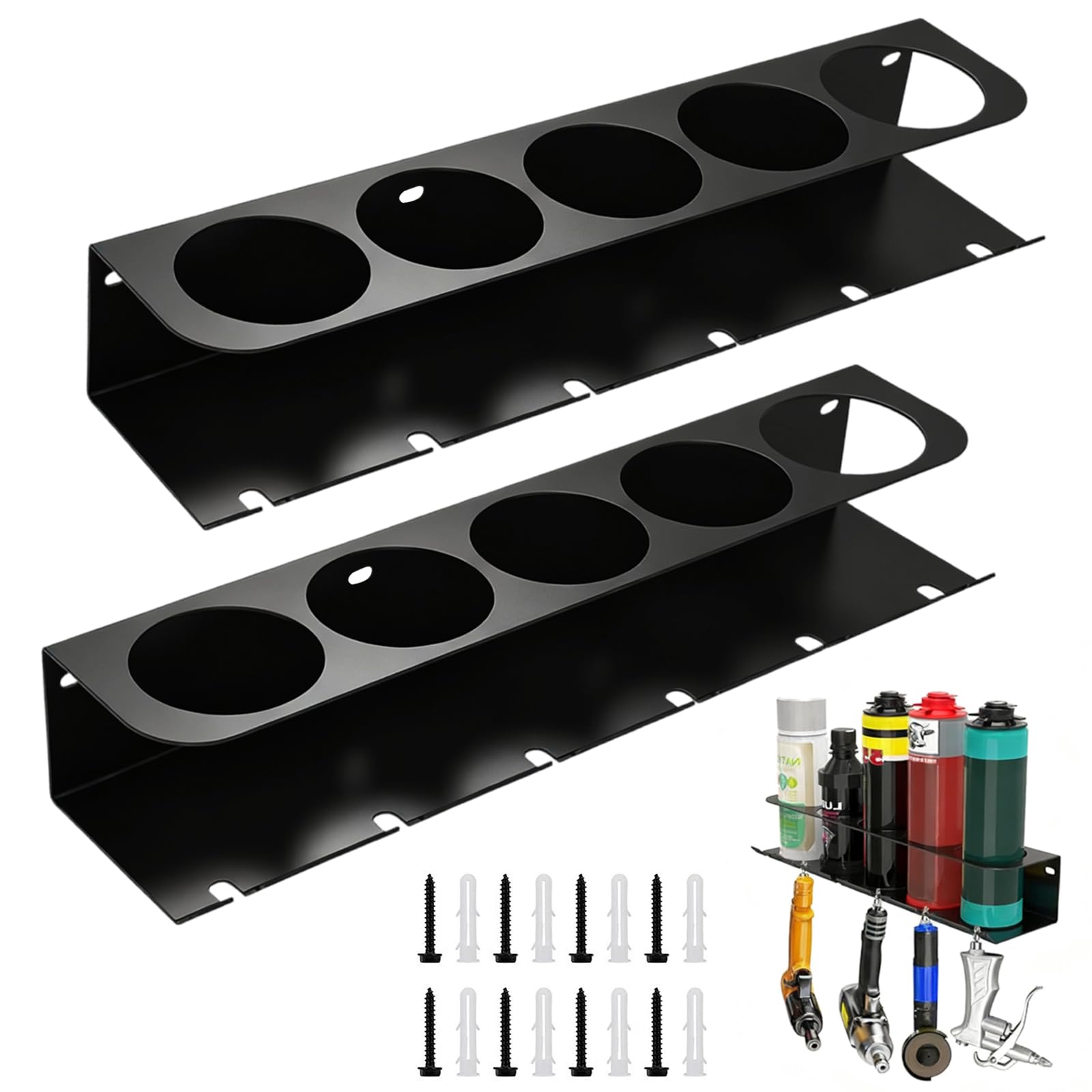 Lot de 2 supports de bombes pulvérisateurs avec 5 trous et 6 fentes - Pour garage, magasin et maison