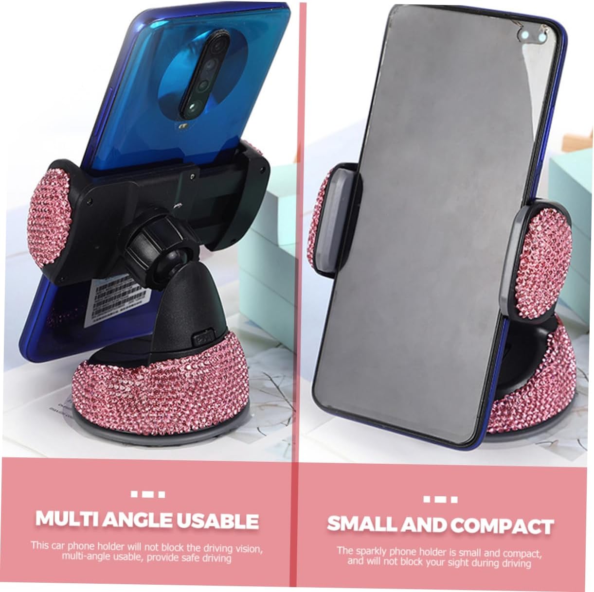 Bling Car Phone Holder Mount Adjustable Stable Air Vent Dashboard Stand Compact Car Accessories for Women with Multi Angle Viewing Safe Driving image 5