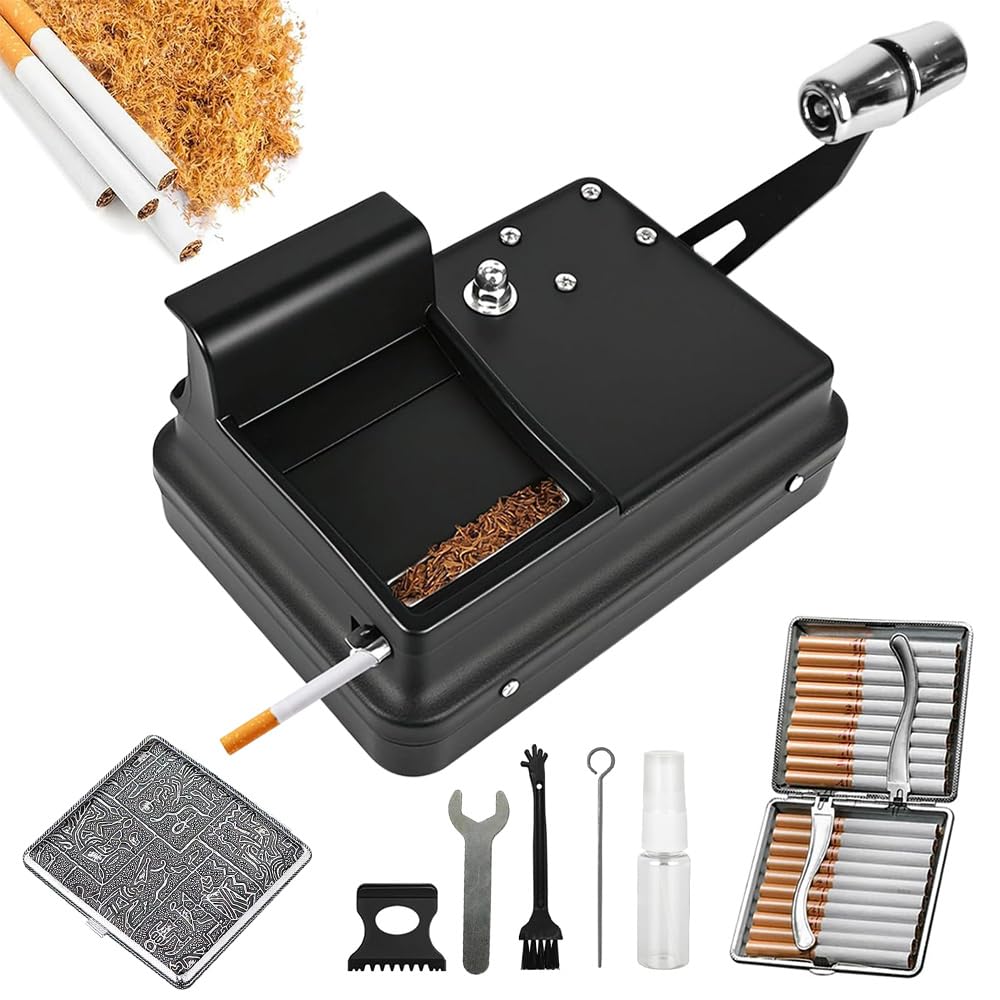 Rouleuse à Cigarette Portable, 8 mm Machine à Tuber Manuelle, Durable et Compacte, Machine à Bourrer avec Boîte de Rangement pour Accessoires, Idéal Comme Cadeau pour Homme