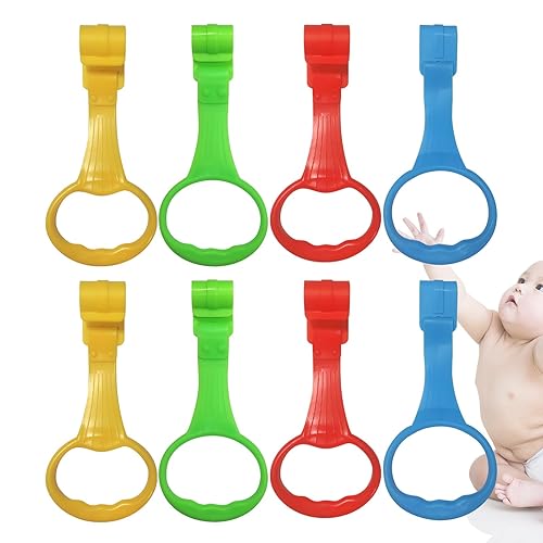Paquete de 8 anillos de dominadas para bebé, asistente de paseo multicolor, asas cómodas para niños y niños pequeños
