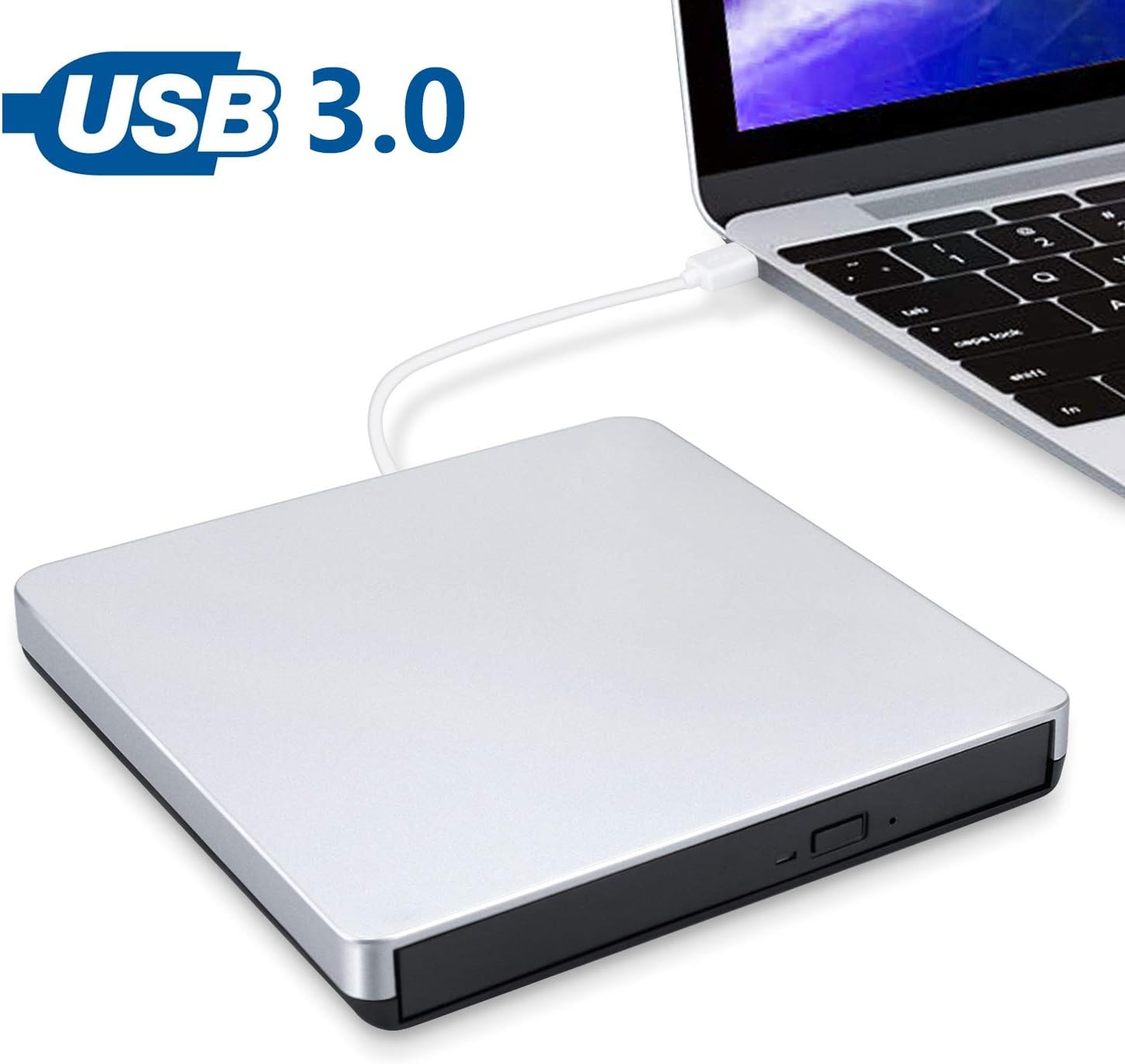 External CD Drive, USB 3.0 Portable CD DVD Player,Ultra Slim CD DVD Drive Burner Reader Writer with Embedded Cable, Excellent External DVD Drive for Mac Laptop Notebook and Desktop