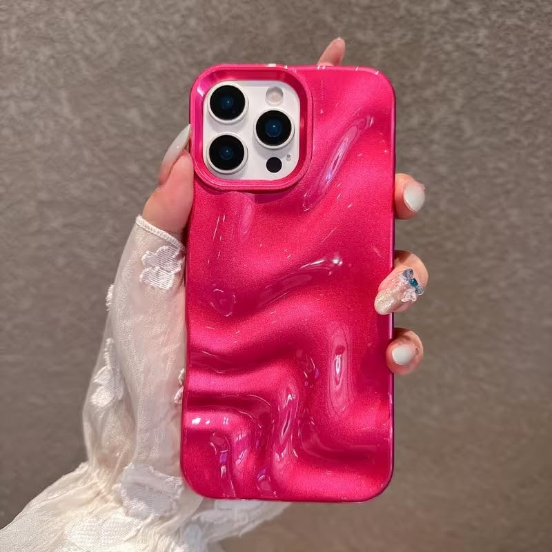 Image of COVERLY Metallic Pink Swirl Sparkle Case Cover for iPhone 12 Pro | Hot Minimalist Faux Wave Cute Design | Water Wrinkle Glitter | Soft Silicone Aesthetic Cover for Girls & Women (Pink, Shockproof)