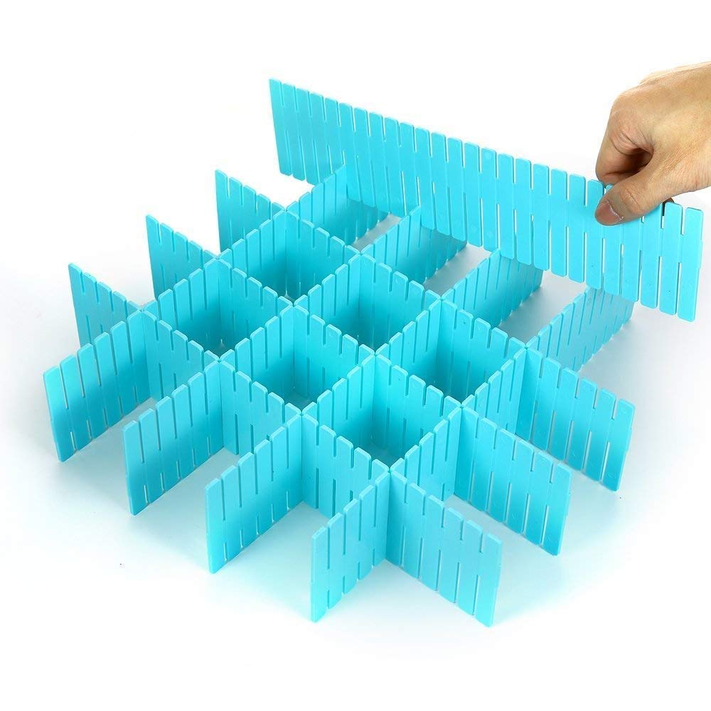 8-Piece Adjustable Drawer Dividers, DIY Plastic Grid Storage Organizer for Wardrobe, Kitchen, Office & Makeup, Flexible Honeycomb Separators for Socks, Underwear & Stationery (pink,Blue) (Blue)-image-28