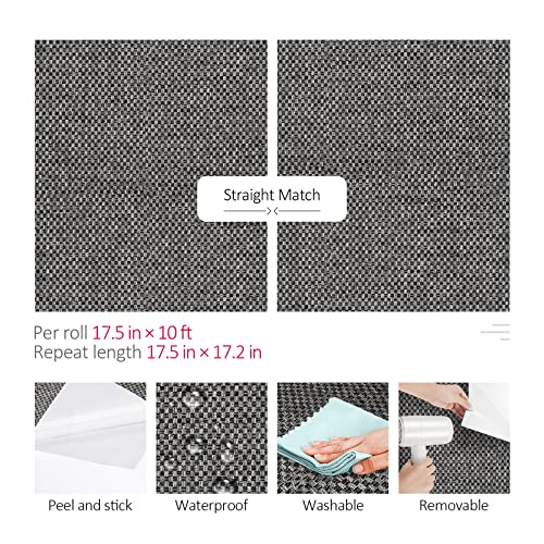 ReWallpaper Dark Gray Peel and Stick Wallpaper Modern Grasscloth Wallpaper for Bathroom Walls Bedroom Waterproof Vinyl Adhesive Grey Faux Fabric Removable Contact Paper Renters Friendly 17.5in×10ft - Thumbnail 5
