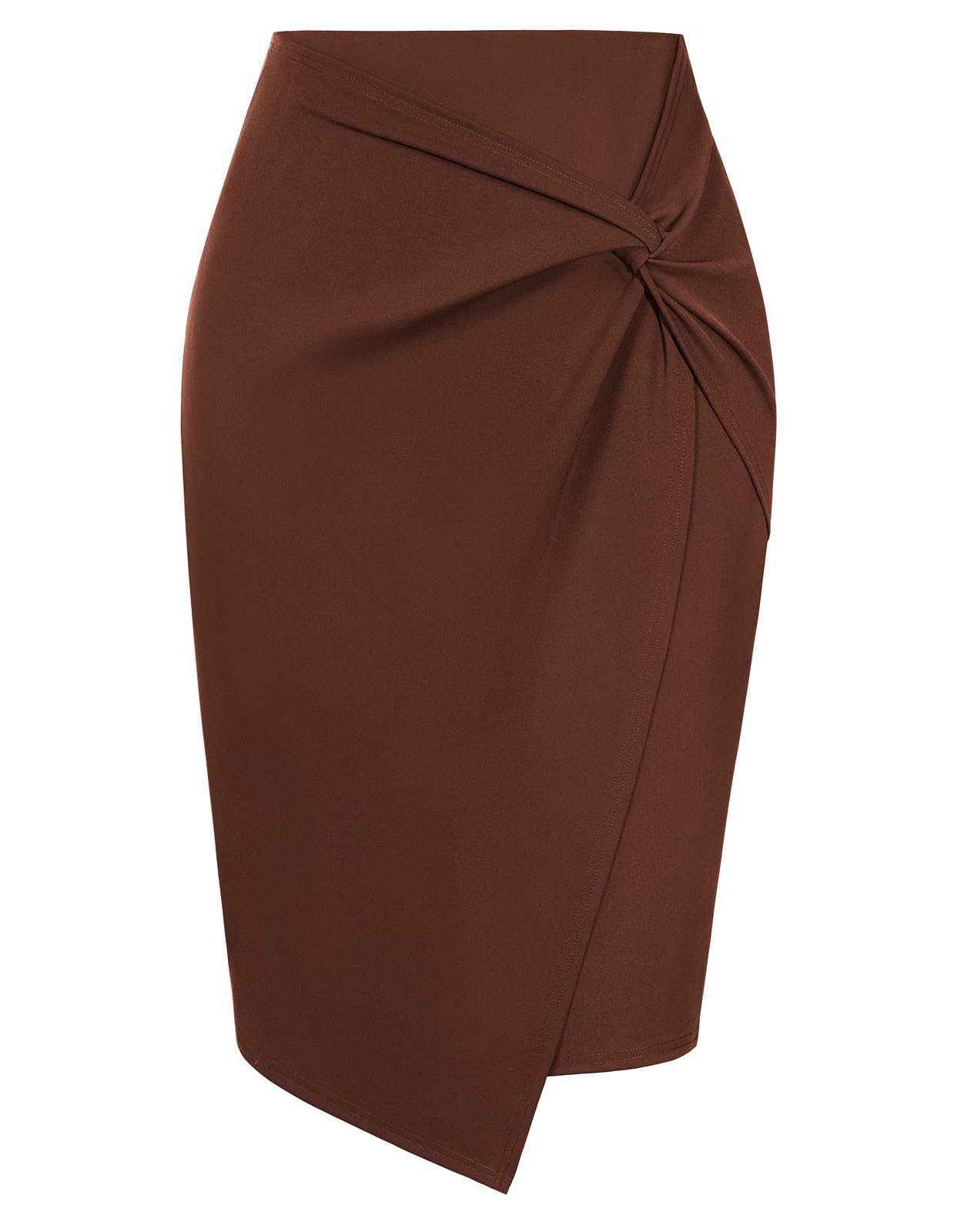 Kate Kasin Wear to Work Pencil Skirts for Women Elastic High Waist Wrap Front Knee Length Bodycon Skirt