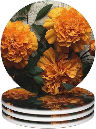 Juego de 4 posavasos de cerámica para bebidas para tipos de tazas, posavasos de caléndula para protección de mesa, posavasos absorbentes para mesa