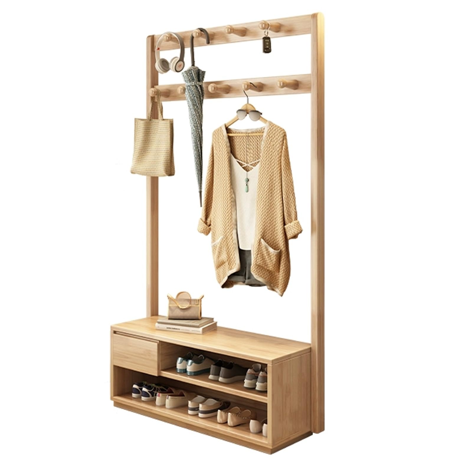FGXHHS Hall Tree, Entryway Bench with Coat Rack freestanding, Floor Standing Clothes Shoes Shelf Organizer，Hall Tree for Storage Bench，Hallway/Living Room(C,L100*W33CM/L39.3*W12.9IN)