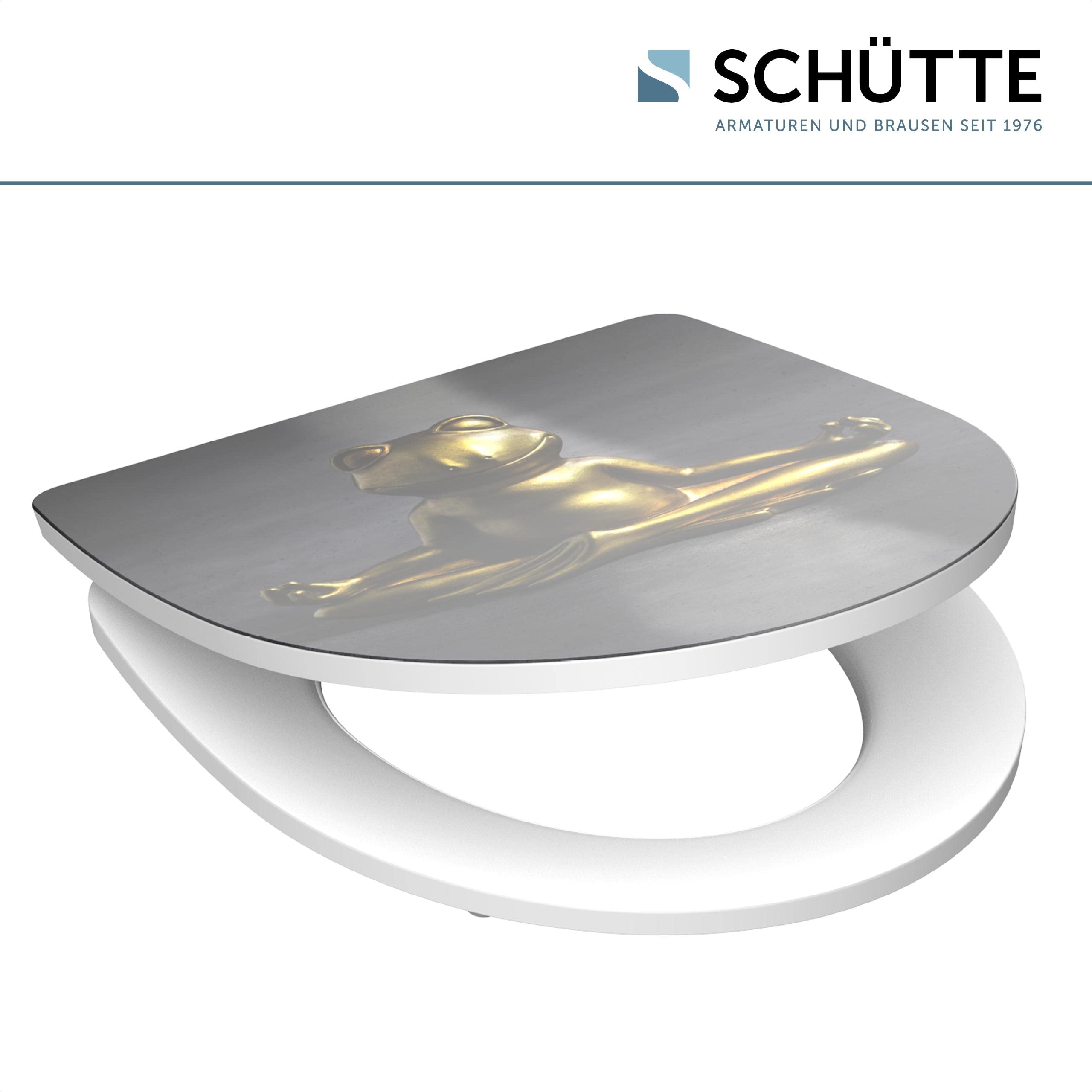 SCHÜTTE 82581 - Sedile WC in Duroplast High Gloss, con abbassamento automatico e chiusura rapida, motivo rana