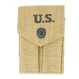 WW2 US M1911A1 .45 Pistal Double Magazine Ammo Belt Carry Pouch Marked Wharton Mfg. CO. 1943 Khaki/OD Green Canvas Ammo Pouch (Khaki)