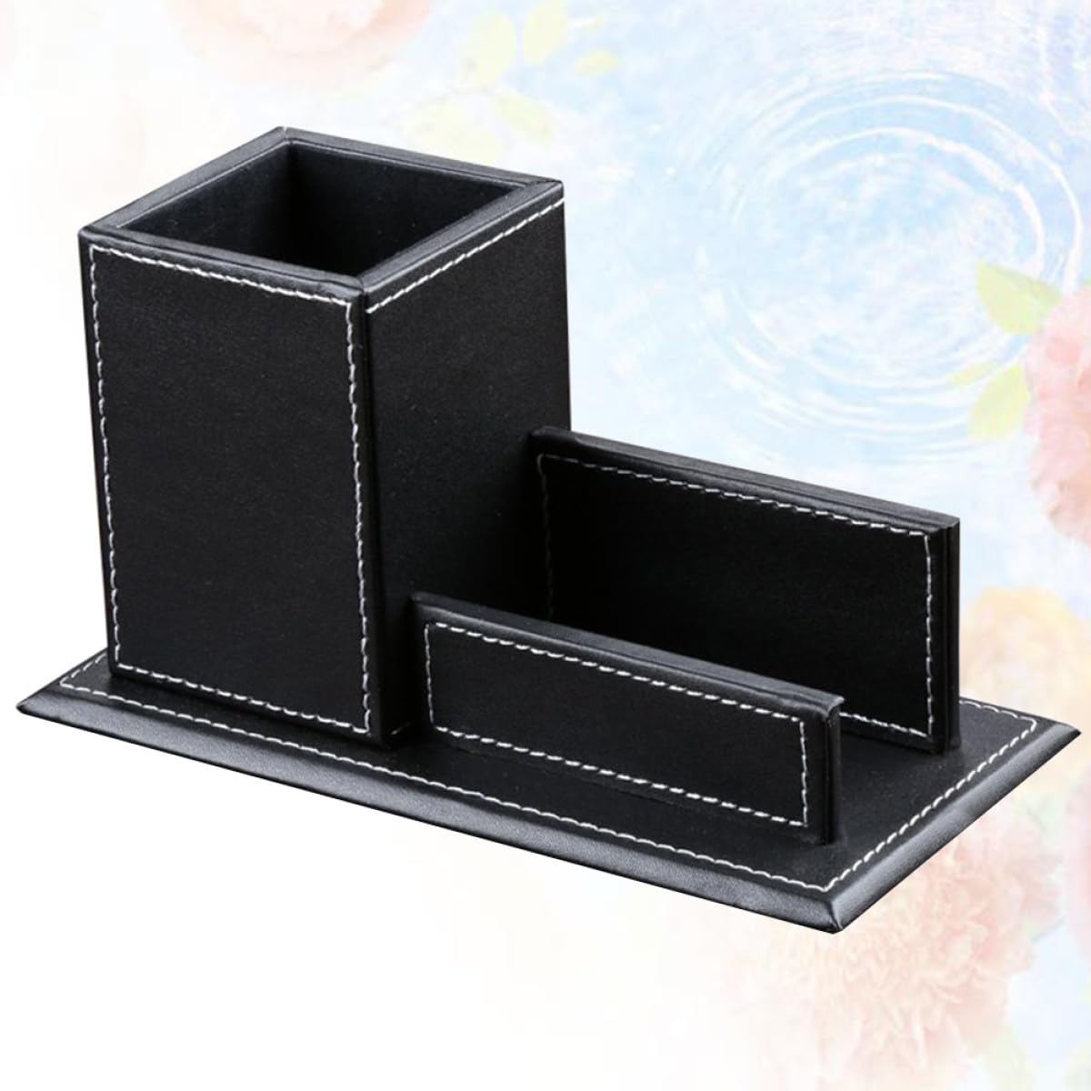 Portalápices de Cuero Sintético Negro Multifuncional Organizador de Escritorio y Soporte para Tarjetas de Negocios Expositor Compacto para Oficina y Materiales de Papelería