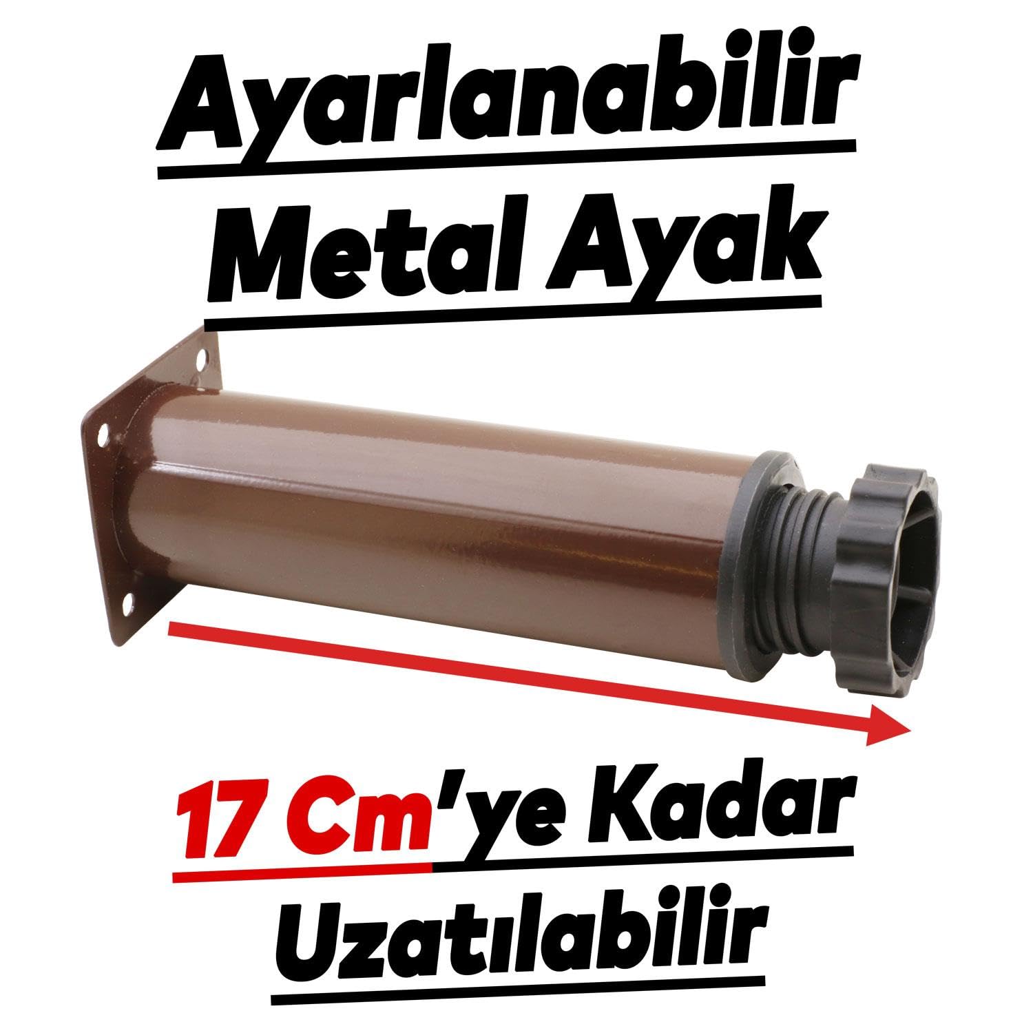 Badem10 Ayarlanabilir Mobilya Kanepe Baza Koltuk Metal Destek Yükseltici Kahve Ayağı 15 cm Ayakları 8 Adet