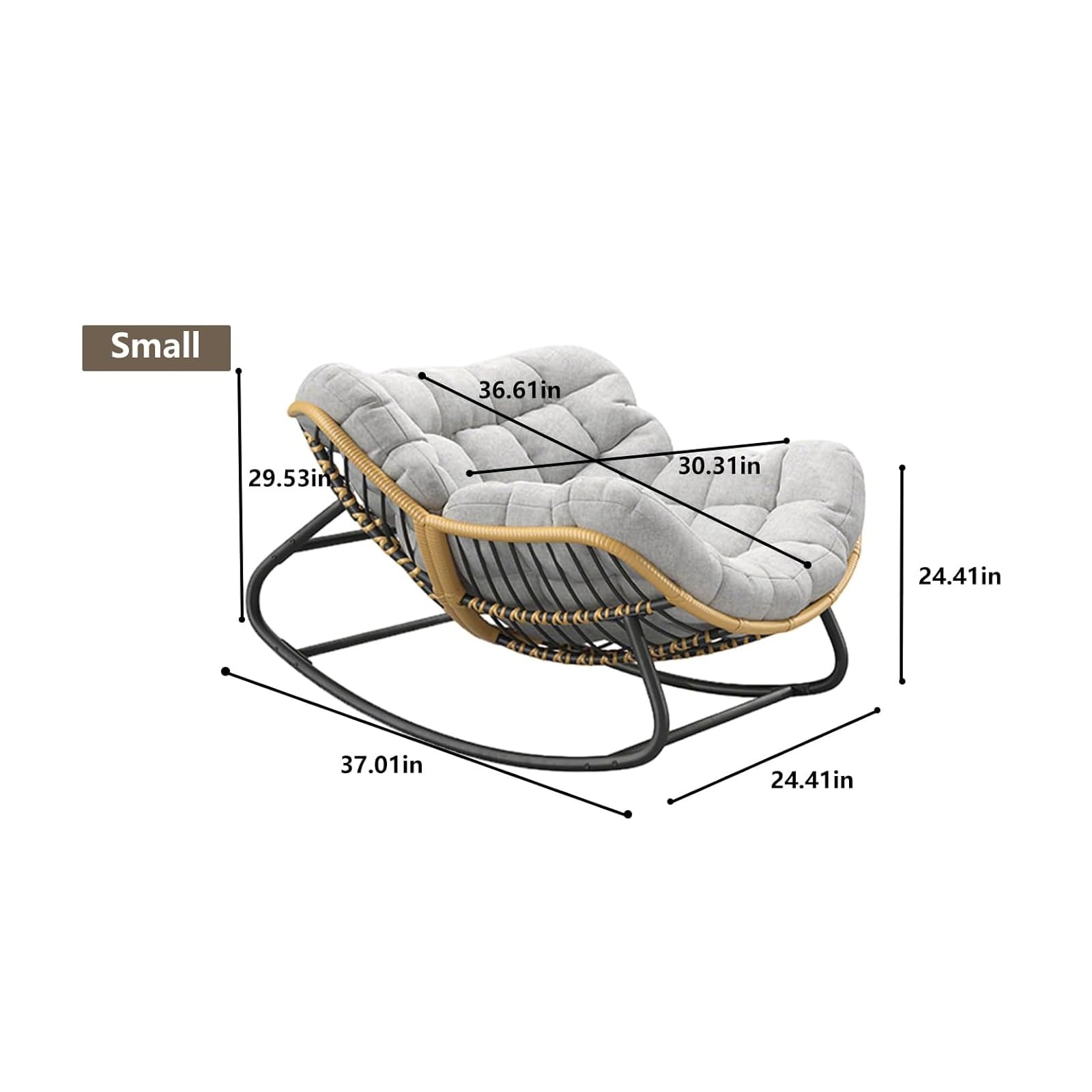 Virplik Outdoor/Indoor Rocking Chair,Papasan Chair,Outdoor Patio Porch Furniture,Rattan Wicker Lounge Chair Indoor,Rocker Egg Chair for Bedroom/Living Room/Porch/Garden/Lawn AAA