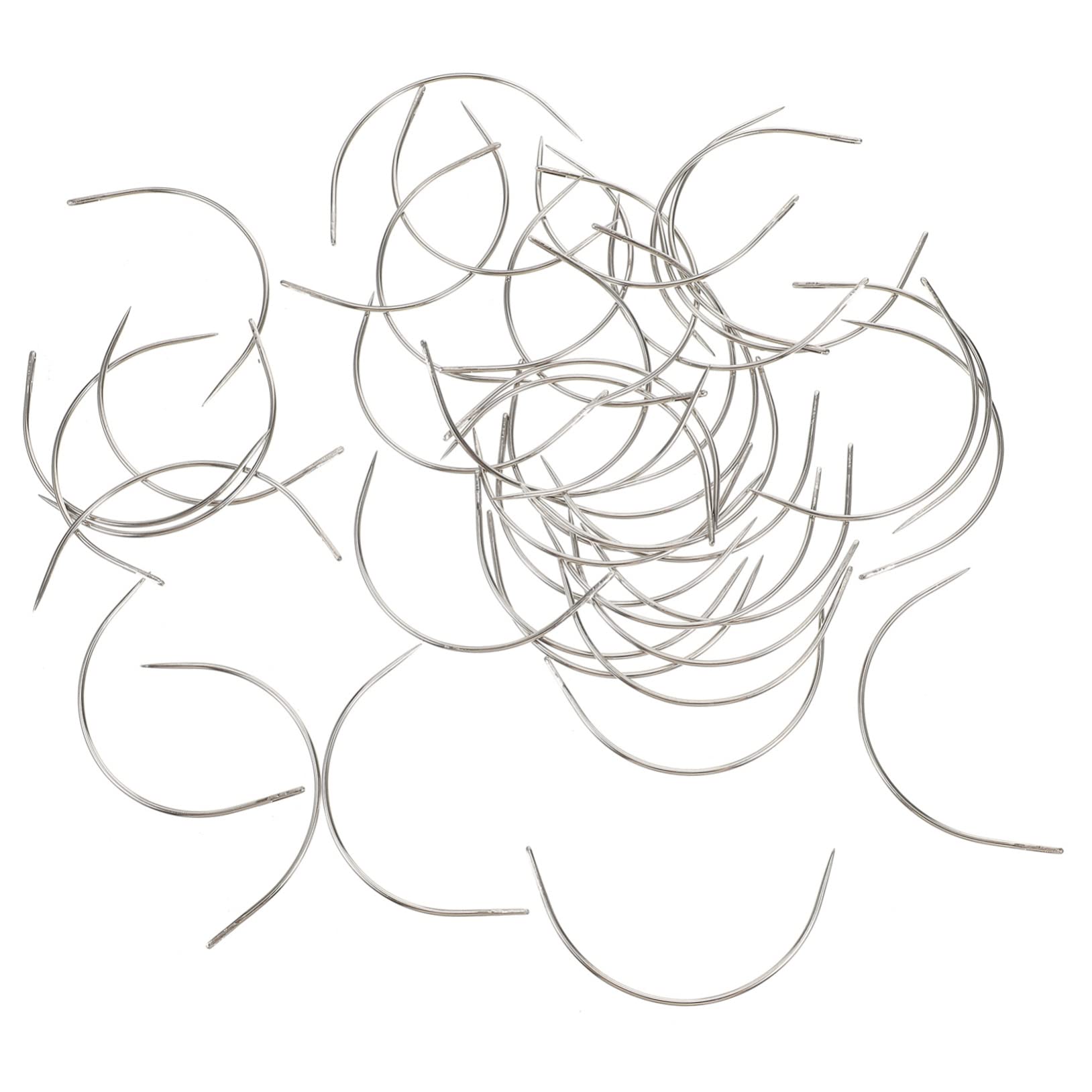 Gogogmee Stainless Steel Upholstery Needles 4 Pack Curved Sewing Needles Hand Sewing Tools Hair Weaving Needles and Thread