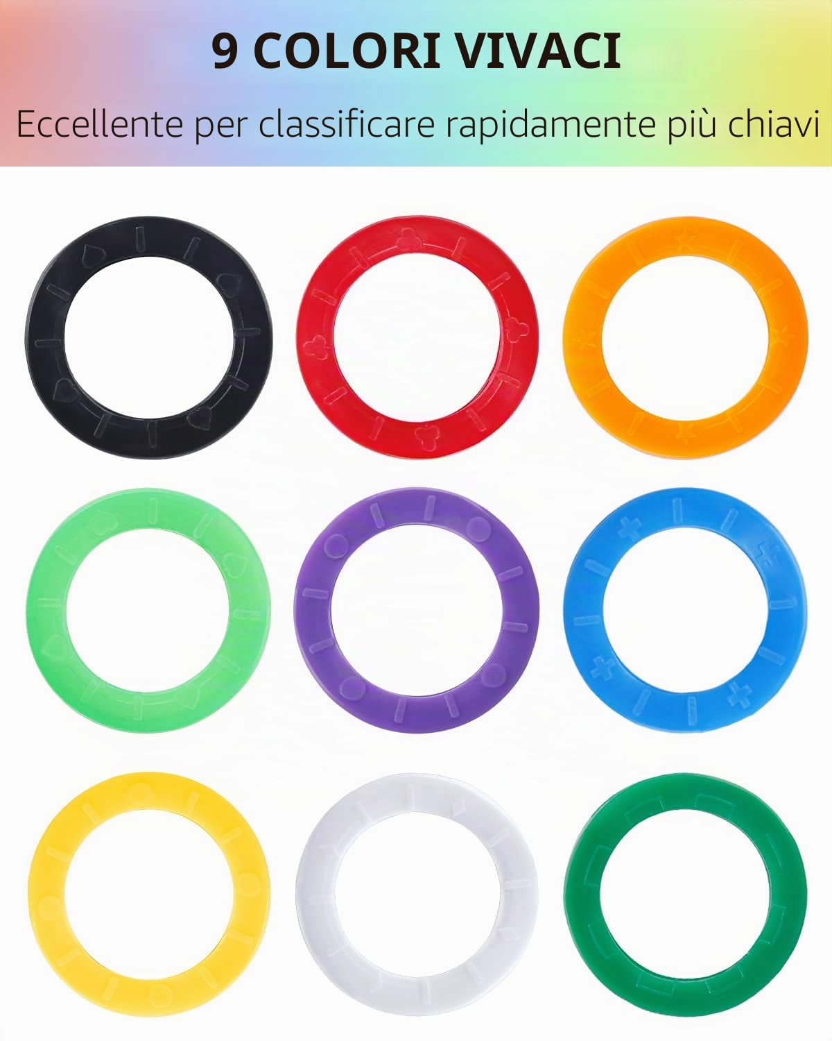 Uniclife 36 Pack 2,3 cm Cappucci per piccole chiavi di casa Protettori rotonde Copri chiavi Identificatori, piatti (non adatti a chiavi quadrate o di forma dispari), 9 colori