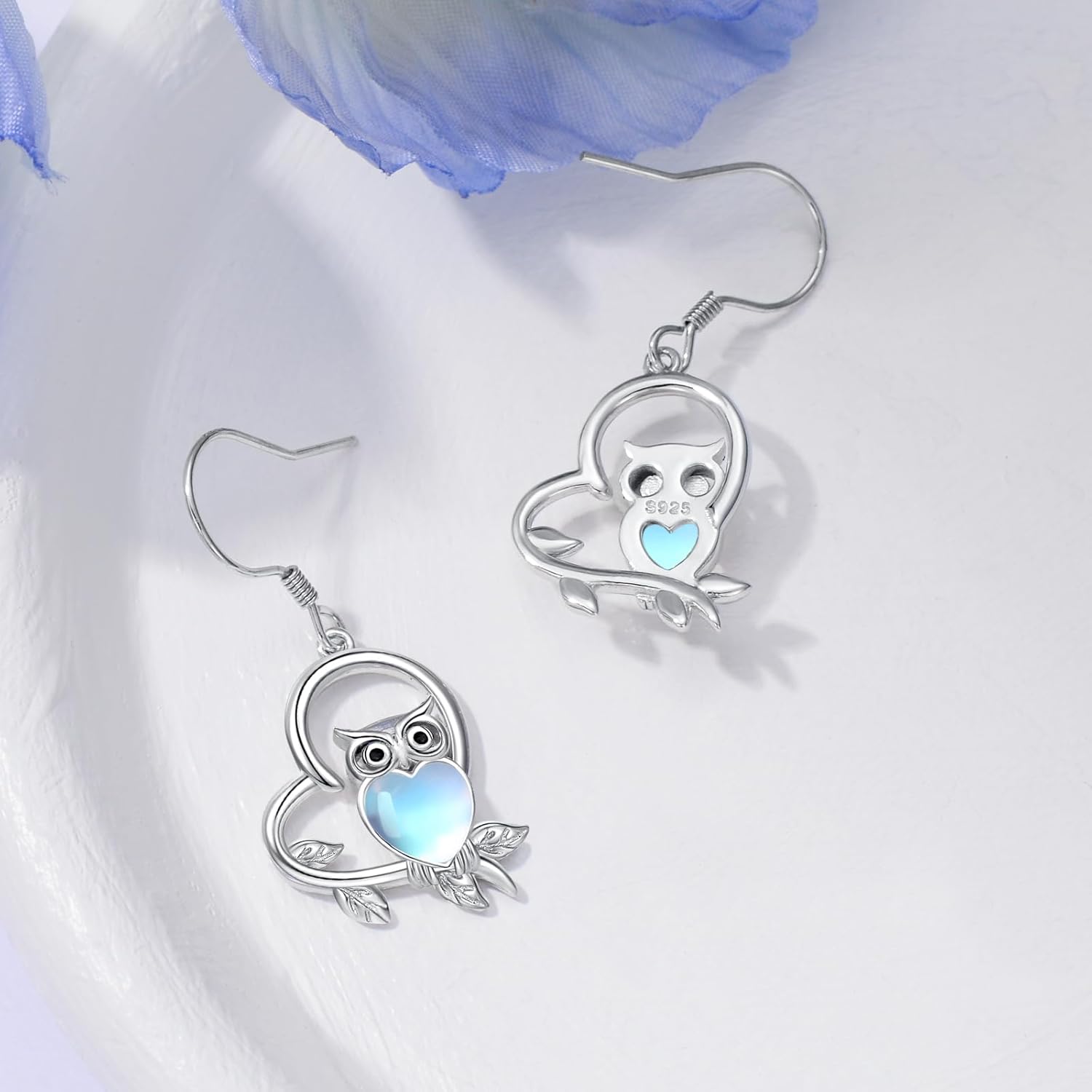 Owl Earrings for Women Sterling Silver Created Moonstone Earrings Halloween Christmas Earring Owl Jewelry for Owl Lovers - Image 5