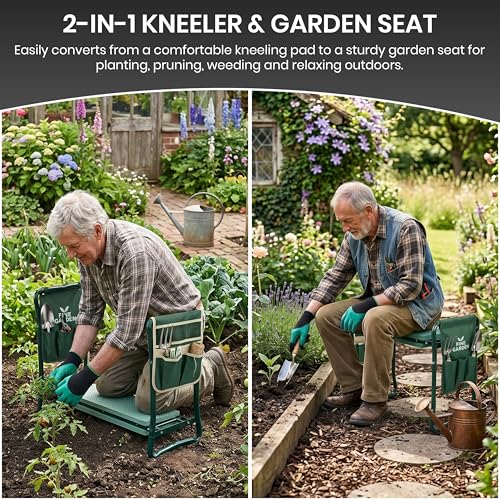 2-in-1 Garden Kneeler and Seat with Handles, Foldable Gardening Stool Bench with Tool Pouch & Digging Gloves, Thick Soft Pad Garden Kneeling Bench for Gardening, Cleaning & Outdoor Use - Image 5