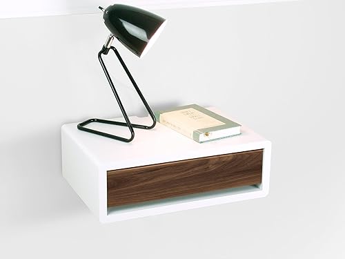 Mid Century Moderno soporte de noche flotante, estilo retro, mesita de noche de montaje en pared, mesa auxiliar
