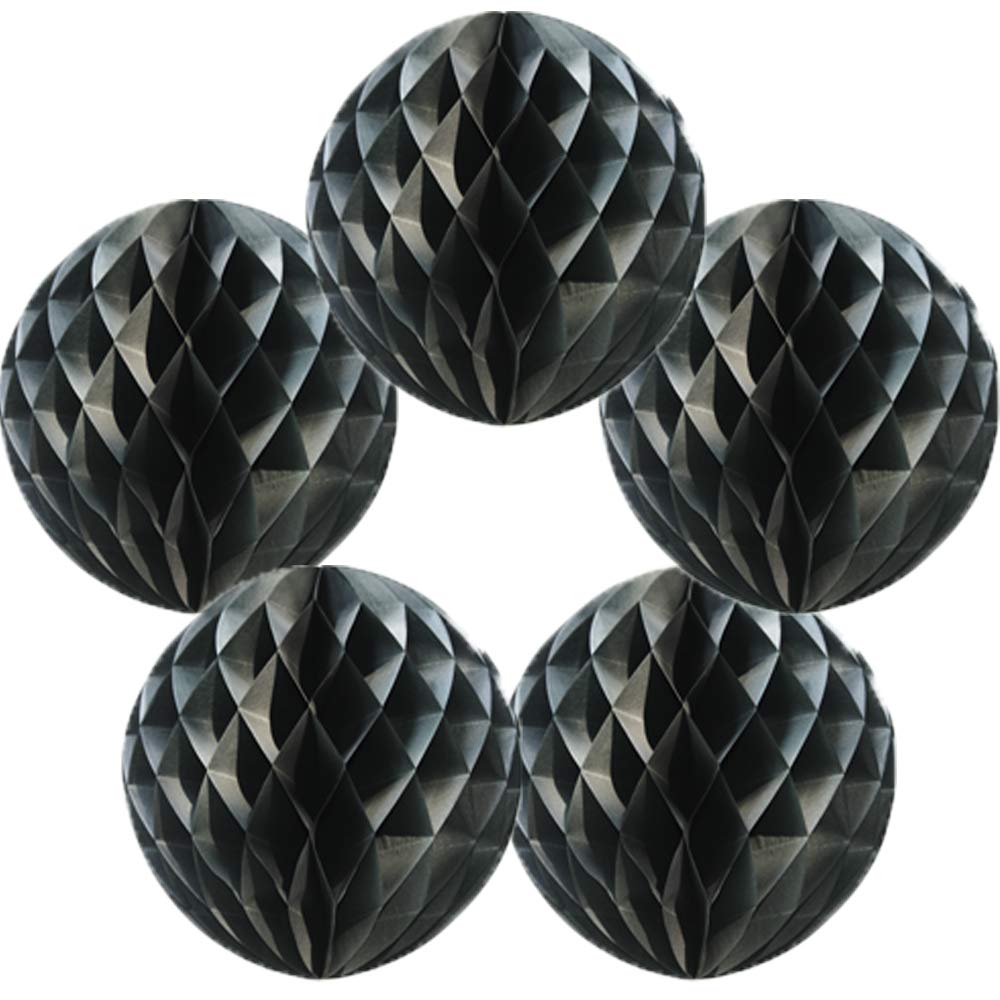 Time to Sparkle 5 Pack Tissue Paper Honeycomb Balls Table Centrepiece Lantern Garland Wedding Decoration | Ball-Black, 8"(20cm) |