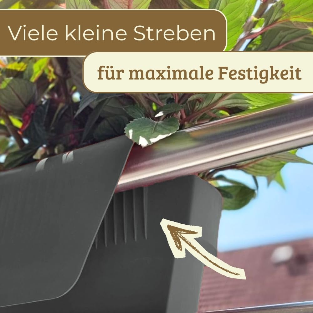 GarPet 2er Set Geländerkasten Balkon mit Wasserspeicher Blumentopf Zaun Blumenkasten Geländer Balkontopf Balkonkasten Blumenkasten Balkon Pflanzkasten Blumenkästen Anthrazit