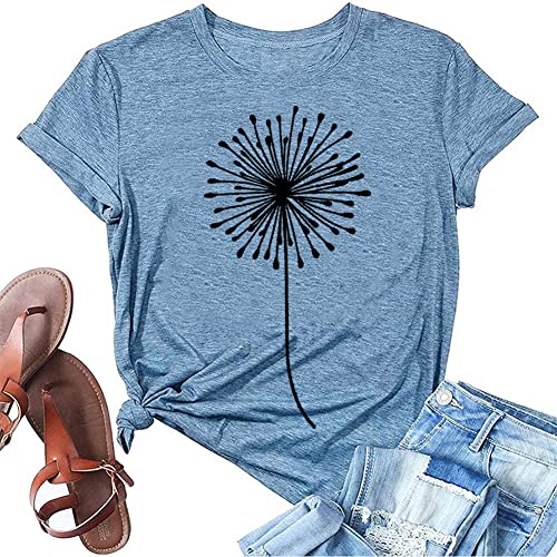 Image of Womens Dandelion T Shirts Sunflower Graphic Short Sleeve Casual Tops