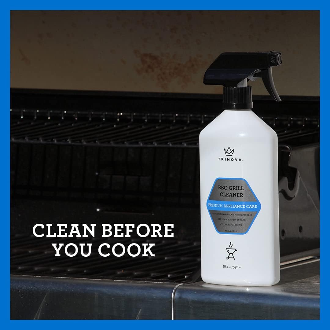 TriNova BBQ Grill Cleaning Spray - Degreaser Cleaning Solution For Grates On Gas, Wood, Oil, Stone, Brick, or Propane Grills, Professional Strength, Eco-Friendly, 18oz