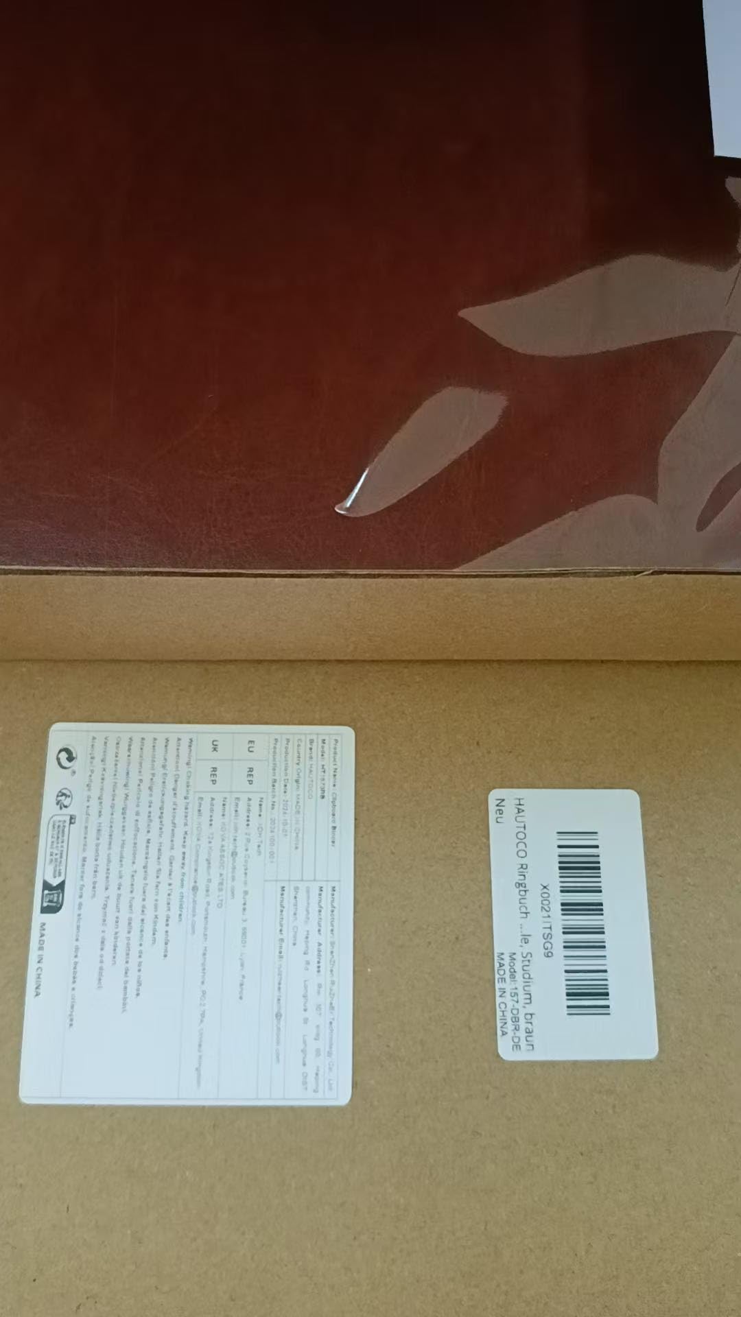 HAUTOCO Klemmbrett A4 Ordner, Ringbuch Mit 3 Ringen 25 mm, PU Leder Ringordner Schmal, Aktenordner Mit 5 Dokumententaschen, Klemmbrett Mit Deckel für Studium, Büro, Braun