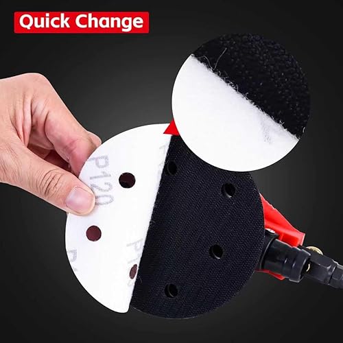 Miniatura 6 de Lijadora orbital aleatoria neumática Autolock de 56 pulgadas, lijadora de palma neumática con placa de respaldo extra de 5" y 6", lijadora de doble