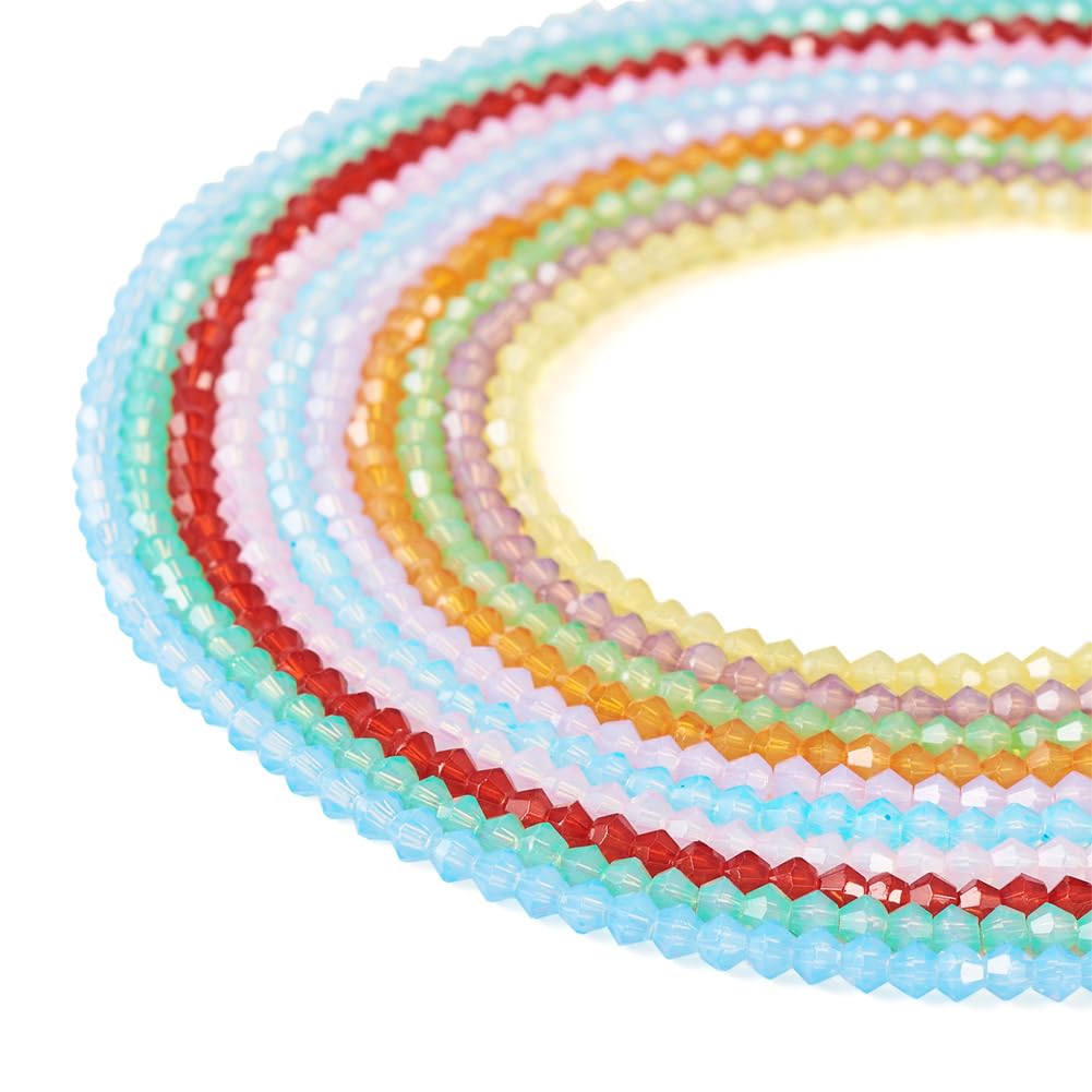 10Strands Transparent Glass Bicone Beads 3.5mm Baking Painted Faceted Bicone Glass Beads for DIY Bracelet Earring Necklace Jewelry Making