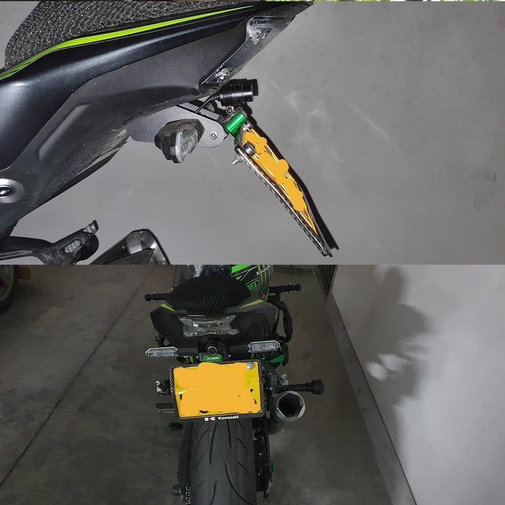 for Z900 Z900RS Modified Bike Short Tail License Plate Frame with Light Rear License Plate Frame Bracket License Plate Frame Z900 Z900RS 2024 (Green)