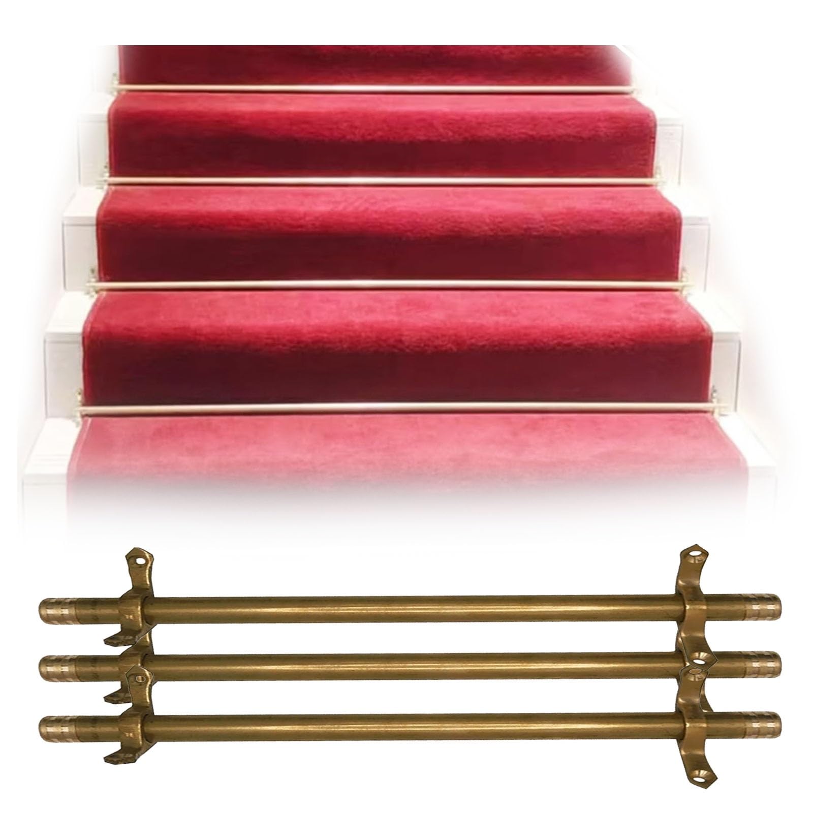 DFGHNBVC Carpet Rod Holder Set With Finial Ends And Brackets For Stair Runners,Brass-5Pcs-66Cm(26In)