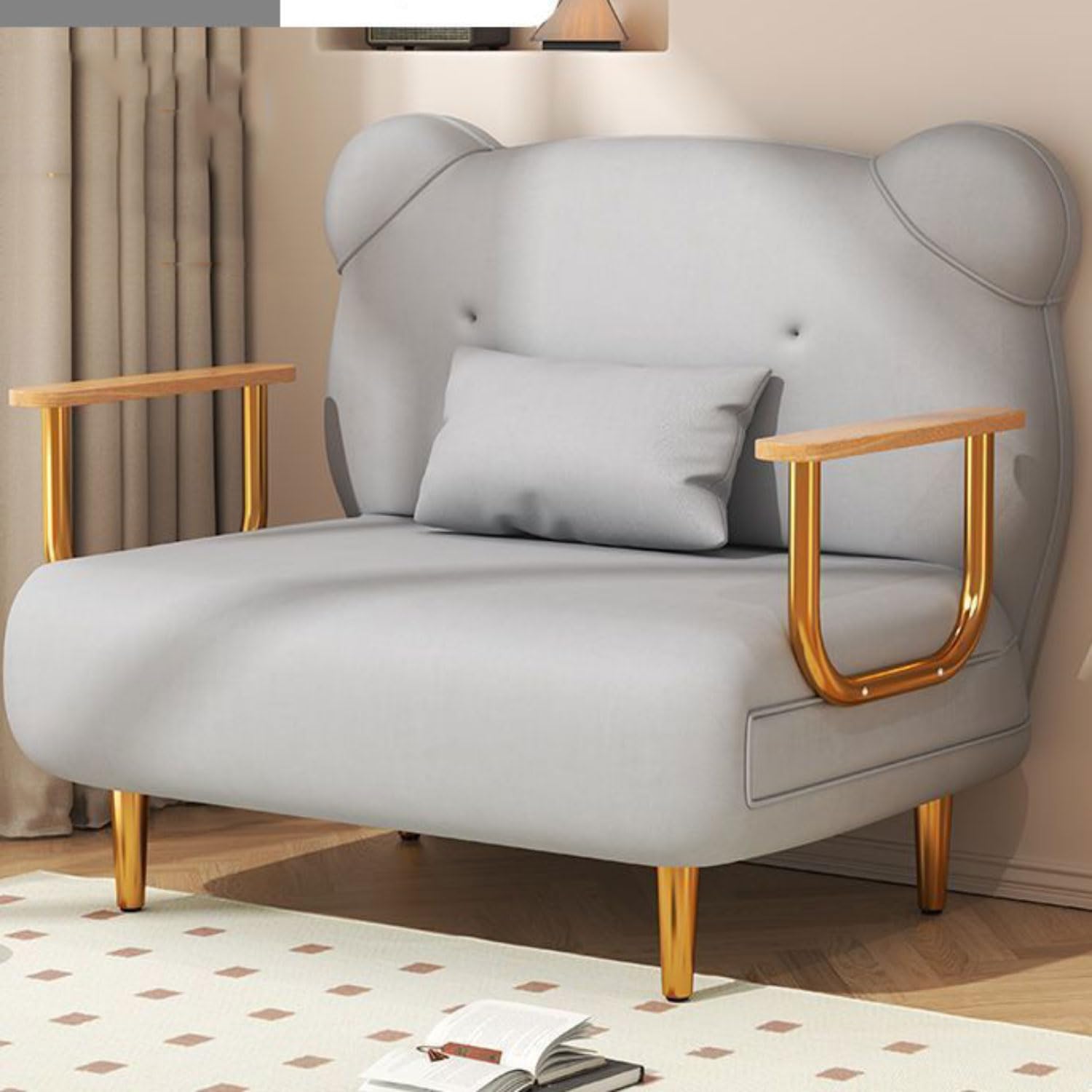 Składana rozkładana sofa 4 w 1, bez kości, kanapa z poduszką, składana, z podparciem oparcia, modułowa, futon, do salonu, sypialni, salonu (szara)