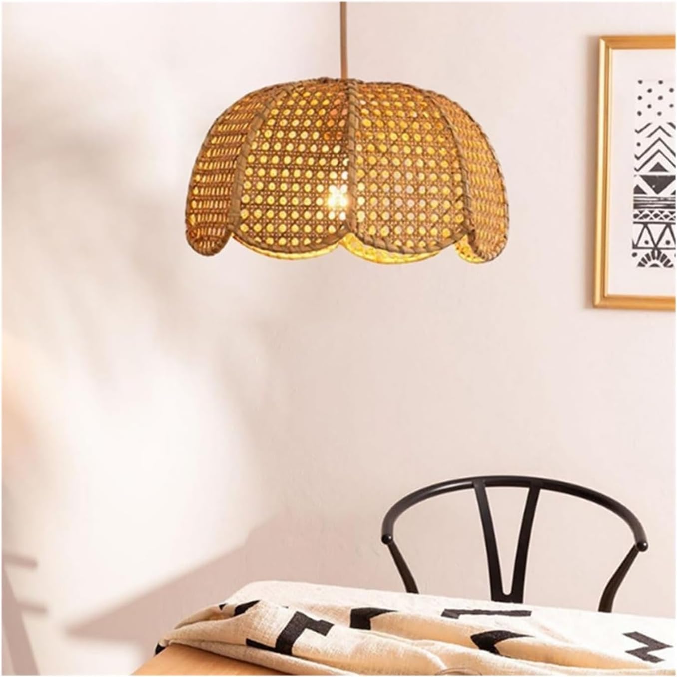 LYMSXAZOU 16 INCH Large Boho Rattan Chandelier Natural Woven Pendant Light, Farmhouse Rustic Wicker Hanging Lamp, V-intage Dome Ceiling Lamp