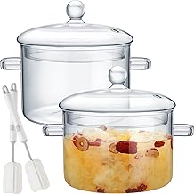 2 Pcs Glass Pot with Cover Glass Saucepan Stovetop Cooking Pot with Lid and Handle Simmer Pot and Pan Glass Cookware for Pasta Noodle, Soup, Milk, Baby Food (Modern Style, 1.5 L/ 50 oz)