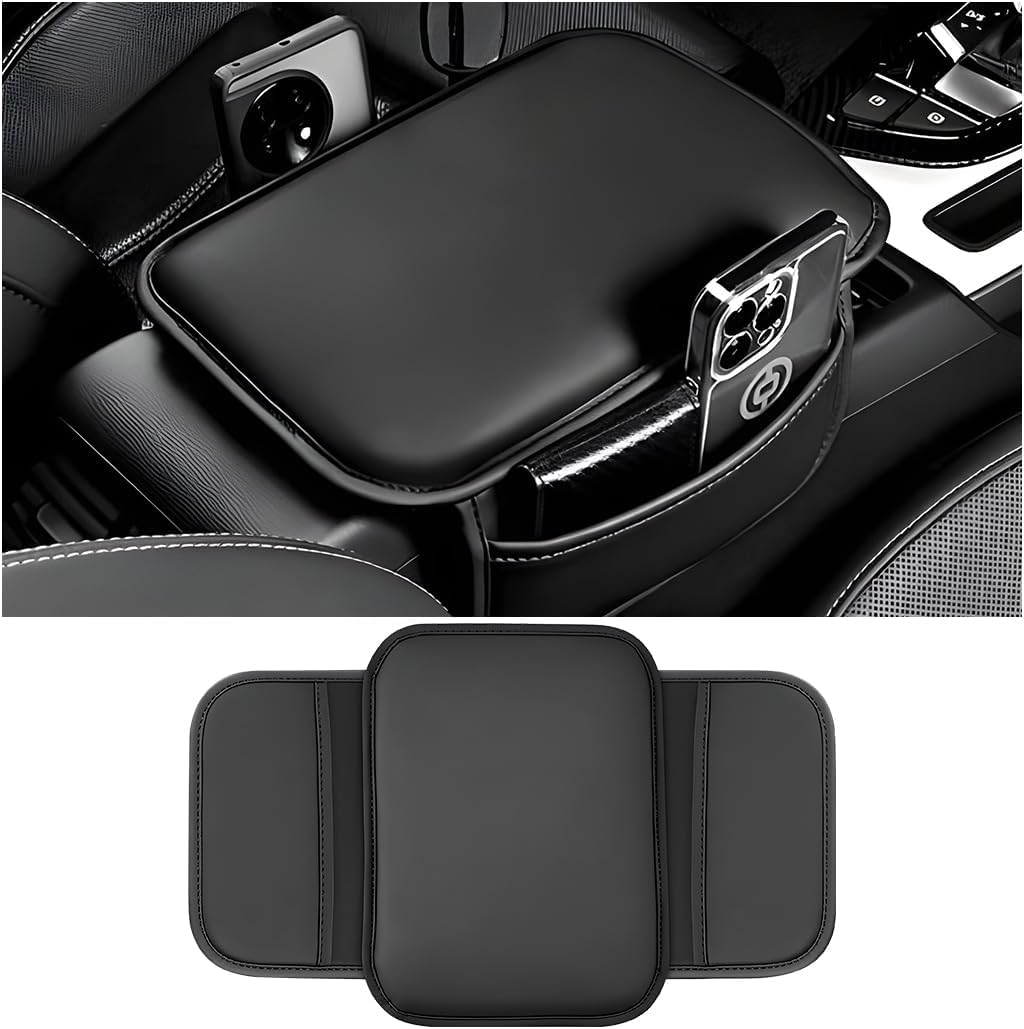 Sponsored Ad - DRUCILA Car Armrest Box Mat, PU Leather Four Seasons Comfortable Breathable Waterproof Automotive Armrest Cover Center Console Cushion Protector, Universal for Most Vehicle.(Black)